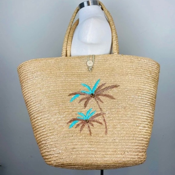 Extra Large Palm Tree Straw Tote - Picture 2 of 7